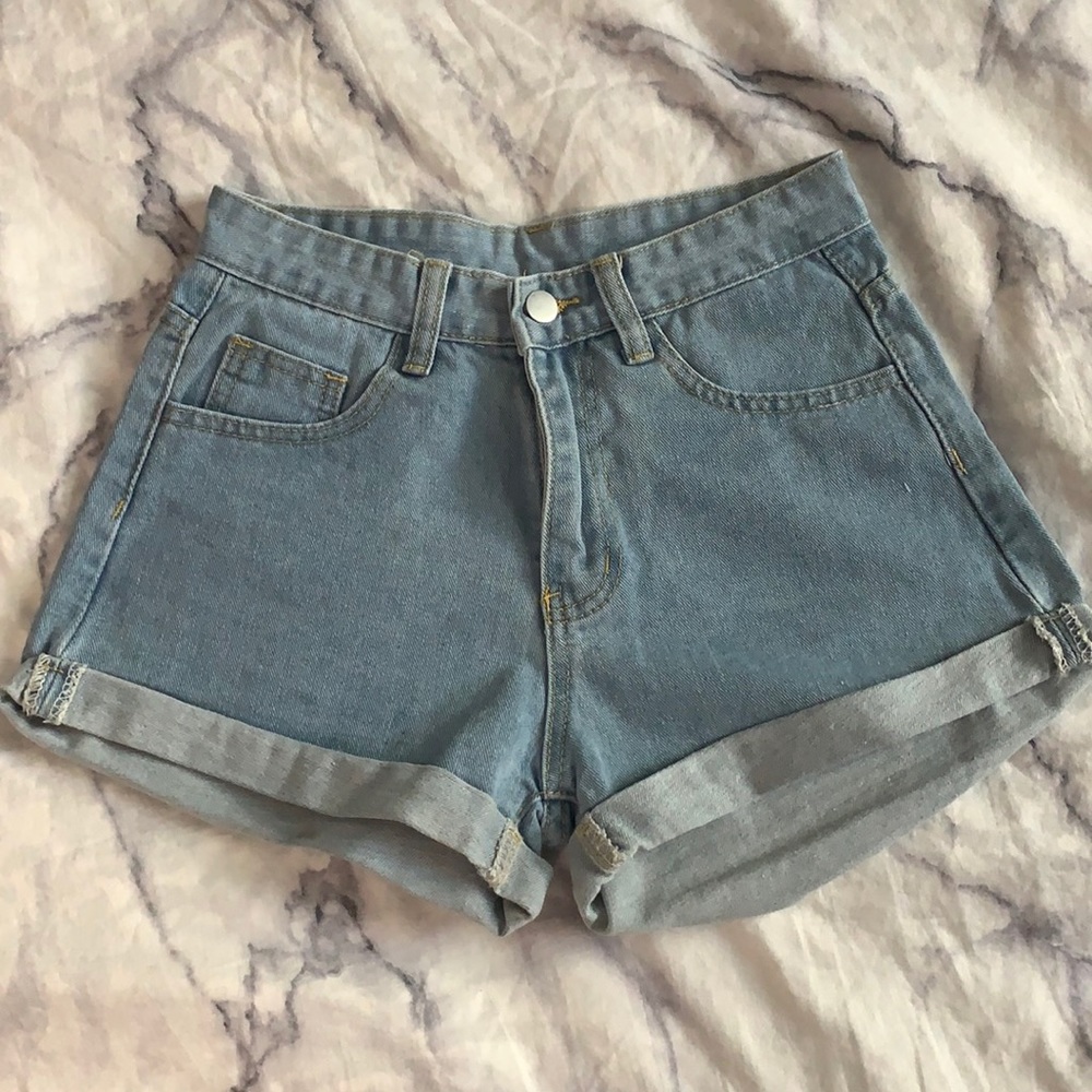 Light wash denim shorts